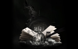 Flying book black background white 2 - abstract illusionism free wallpaper for desktop