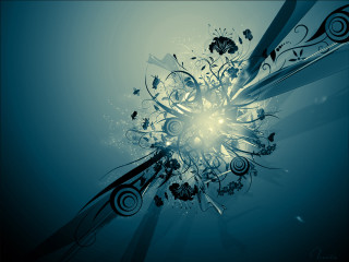 Blue background flowers swirls pattern - a black frame free wallpaper for desktop