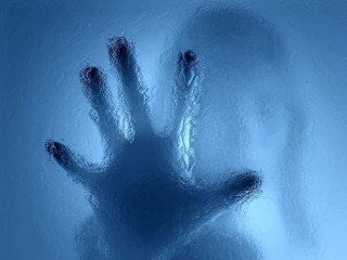 Hand frosted glass window blue - a hand free wallpaper