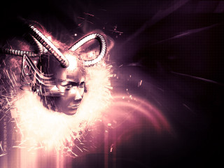 Woman horned head digital painting - cyberpunk art free wallpaper