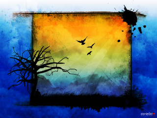 Tree birds sunset background blue - metaphysical free wallpaper