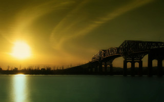 Bridge water sky sun clouds 5 - a bridge free wallpaper