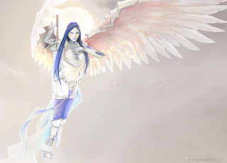 Woman sword wings air moon - dark fantasy art free wallpaper for desktop