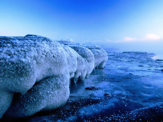 Ice formations lake shore winter 3 - ice free wallpaper