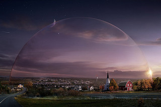 Large bubble road town church - matte painting concept art free wallpaper for desktop