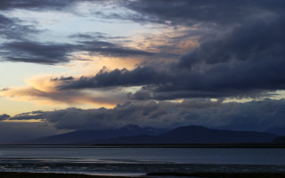 Stormy water mountain shore city - stormy weather free wallpaper