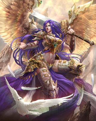Woman sword wings bird hand - free fantasy wallpaper for mobile