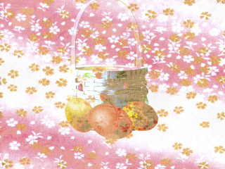 Basket fruit hanging string pink 2 - a basket of fruit free wallpaper