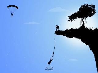 Cliff hanging tree rope person 2 - extreme free wallpaper
