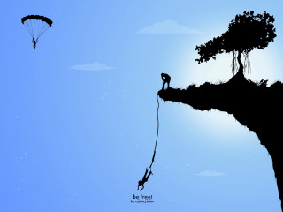 Cliff hanging tree rope person - extreme free wallpaper