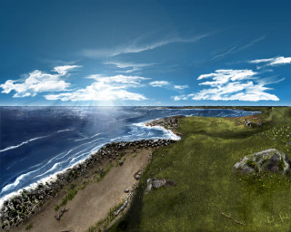 Grassy ocean beach cliff sunbeam - a grassy area next free wallpaper