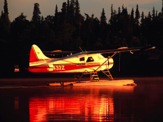 Small plane water night time 3 - the wing free wallpaper