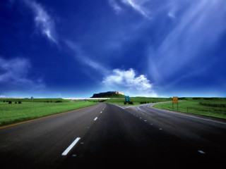 Long road cloudy sky blue 2 - a long road free wallpaper