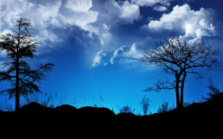 Blue sky clouds trees silhouette 3 - cloud and trees free wallpaper