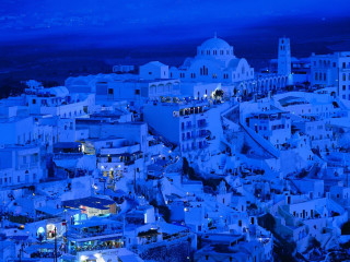 City white buildings blue night - constantine andreou free wallpaper
