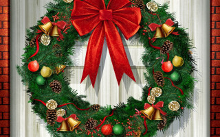 Christmas wreath bells bow door 2 - a christmas wreath free wallpaper