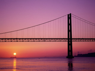 Bridge water sunset boat bird 3 - almada negreiro free wallpaper