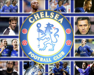 Chelsea collage blue white 1980s - constant free wallpaper