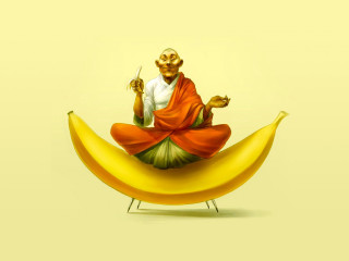 Statue man banana yellow background - a yellow background behind free wallpaper