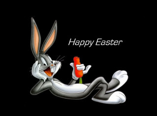 Rabbit holding carrot happy easter - its hand free wallpaper