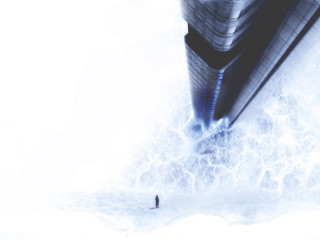 Man tall building ocean giant 2 - matte painting concept art free wallpaper