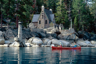 Man woman canoe lake stone - kinkade free wallpaper for desktop