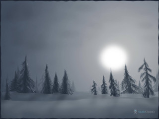 Snowy landscape trees sun background 2 - game art free wallpaper