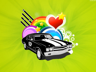 Car background green heart stars - different thing free wallpaper