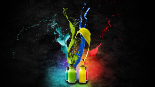 Paint bottles splashing multicolored black - paint free wallpaper for desktop