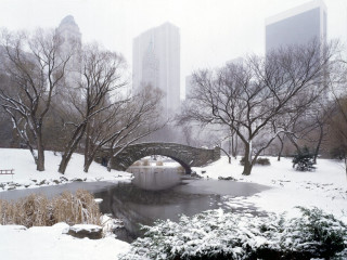 Bridge pond snow park buildings - christopher williams free wallpaper