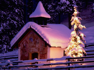 Small church christmas tree snow 2 - magical atmosphere free wallpaper