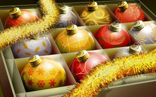 Colorful christmas ornaments box yellow - a gold ribbon free wallpaper