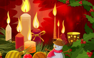 Snowman christmas scene candles decorations 3 - a christmas scene free wallpaper