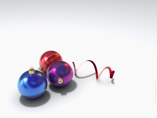 Three shiny christmas ornaments red 3 - a red ribbon free wallpaper