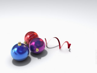 Three shiny christmas ornaments red 4 - a red ribbon free wallpaper