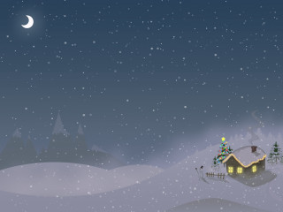 Snowy night house tree crescent 4 - a snowy night free wallpaper
