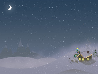 Snowy night house tree crescent 3 - a snowy night free wallpaper