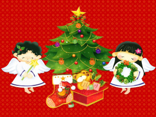 Angels christmas tree wreath teddy 2 - a wreath free wallpaper