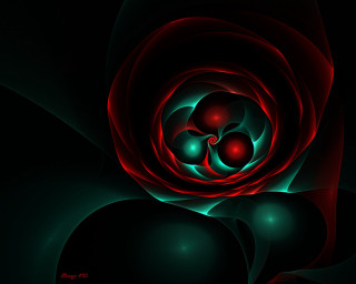 Red rose green blue petals - fractal free wallpaper
