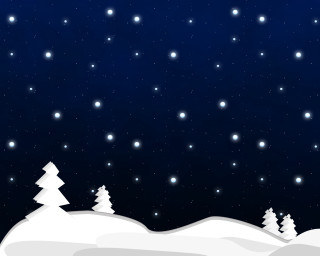 Snowy night hill trees star - sky above free wallpaper
