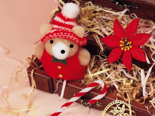 Teddy bear red hat striped - scarf free wallpaper