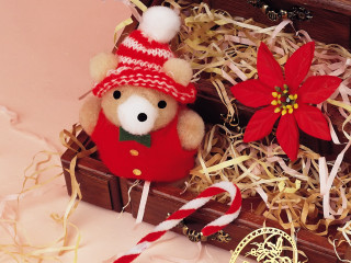 Teddy bear red hat striped 3 - scarf free wallpaper