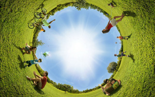 People laying grass circle sky - fisheye len free wallpaper