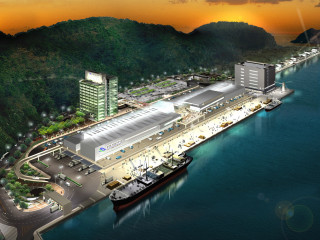 Large boat city pier sunset 4 - isometric view free wallpaper