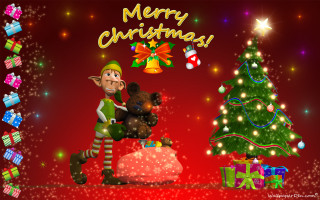 Christmas elf teddy bear presents - a christmas card free wallpaper for desktop