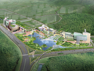 Building trees river road bridge - isometric free wallpaper