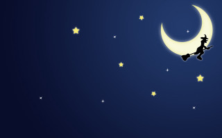 Cartoon character flying night moon - a moon free wallpaper