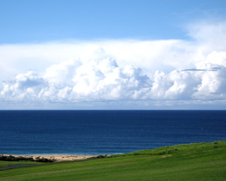 Large water green hillside clouds - bascove free wallpaper