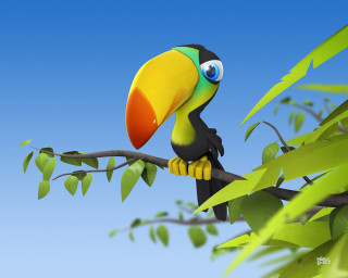 Colorful bird branch leaves neck - blender free wallpaper for desktop