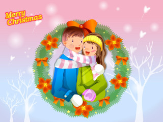Couple hugging wreath flowers merry 2 - a wreath free wallpaper